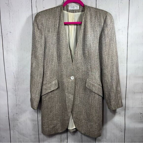 Vintage Christian Dior Womens Tan Brown Neutral Longline Classic Blazer Jacket - Picture 5 of 16